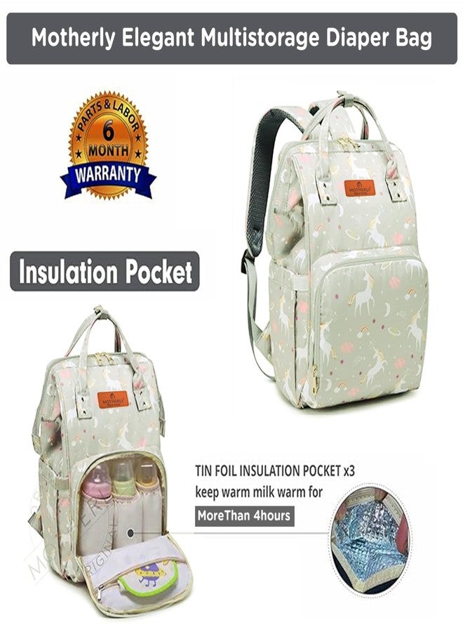 موذرلي حقيبة حفاضات أنيقة للأمهات للسفر، حقيبة حمل للمواليد الجدد، حقيبة سفر للأمهات، حقيبة أطفال متعددة الجيوب مقاومة للماء، حقيبة مستشفى للأمهات (لون رمادي يونيكورن - النمط 2) - Image 3